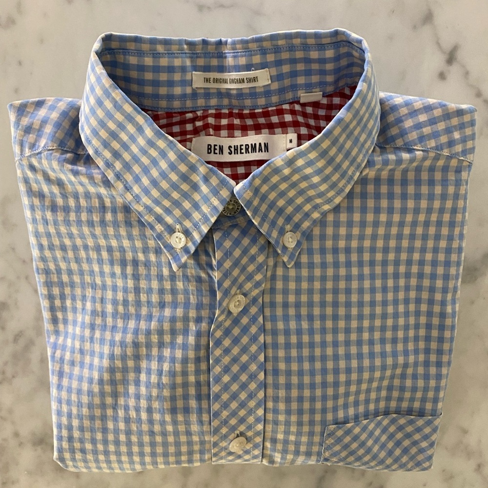 Ben Sherman Boys Button Down Shirt, Blue Gingham, Size M